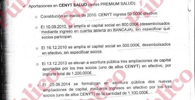 Detalle del informe en el que se ejemplifican los movimientos en efectivo de las empresas del comisario Villarejo.