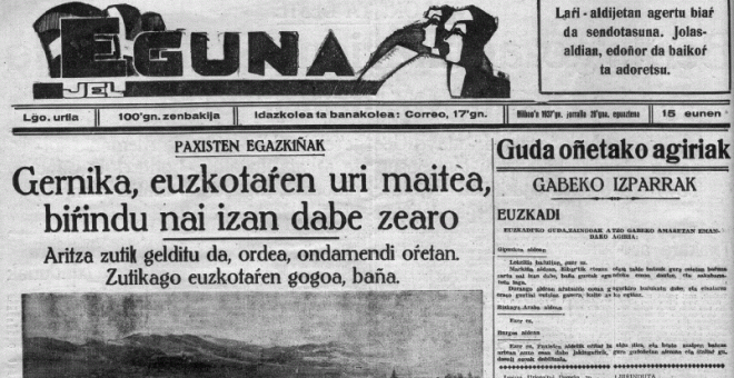 Portada de 'Eguna', el diario en euskera que fue incautado por 'El Correo Español'.