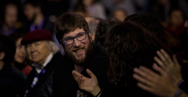 El líder de la corriente Anticapitalista, Miguel Urbán, durante la Asamblea Ciudadana Estatal de Podemos en Vistalegre. JAIRO VARGAS