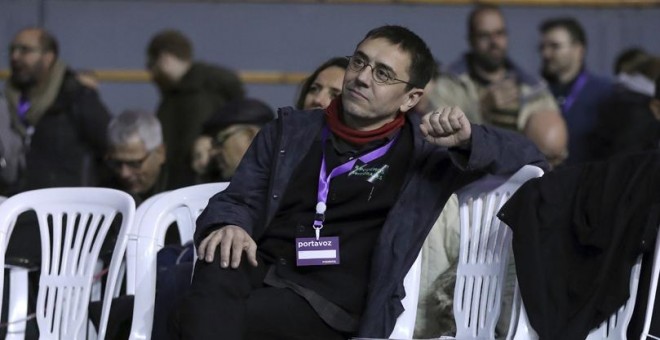 El cofundador de Podemos Juan Carlos Monedero, durante la Asamblea Ciudadana Estatal de Vistalegre II. EFE/Chema Moya