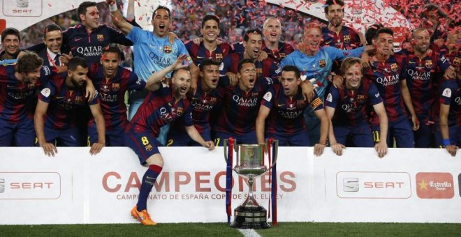 Los jugadores del FC Barcelona celebran su triunfo en la final de la Copa del Rey 2016 frente al Sevilla FC. EFE