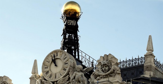 Detalle de la fachada del Banco de España, en Madrid. E.P.