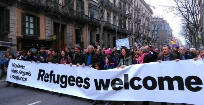 Imagen de la manifestación del pasado sábado 18 de febrero en Barcelona reclamando que se acoja a los refugiados / L.S