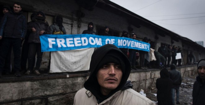Manifestación de refugiados en Belgrado por la apertura de fronteras. - MIGUEL M. SERRANO