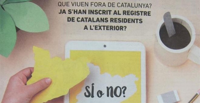 Anuncio publicado en diarios por la Generalitat que anima a inscribirse en el registro de catalanes en el exterior. EUROPA PRESS