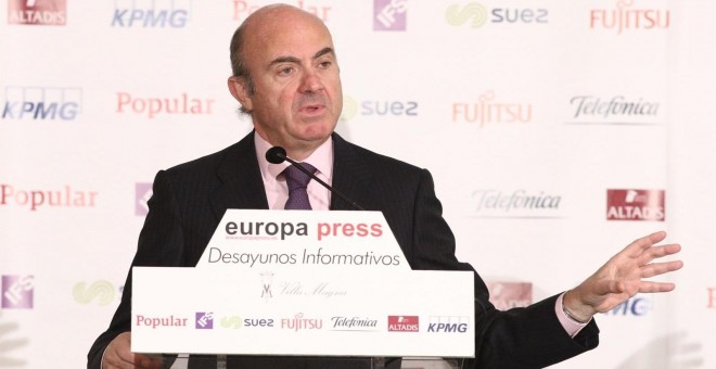 El ministro de Economía, Luis de Guindos, durante los Desayunos Informativos de Europa Press. E.P.