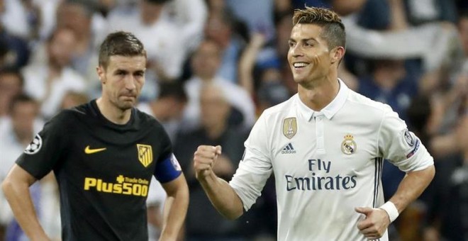 Cristiano Ronaldo celebra un gol contra el Atlético de Madrid. / CHEMA MOYA (EFE)