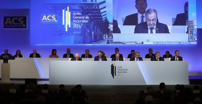El presidente de ACS, Florentino Pérez, durante su intervención en la Junta de Accionistas de la compañía. EFE/Zipi