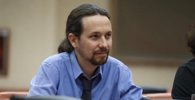 El líder de Podemos, Pablo Iglesias, en la Comisión de Justicia del Congreso de los Diputados. Emilio Naranjo / EFE