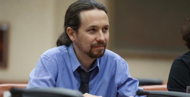 El líder de Podemos, Pablo Iglesias, en la Comisión de Justicia del Congreso de los Diputados. Emilio Naranjo / EFE