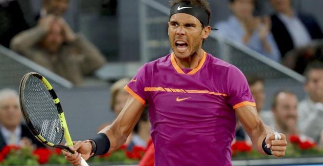 El tenista español Rafael Nadal celebra su victoria en el partido de cuartos de final frente al belga David Goffin, por 7-6 (3) y 6-2. /EFE