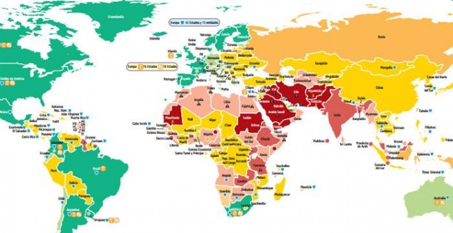 Mapa de la homofobia en el mundo, elaborado por ILGA