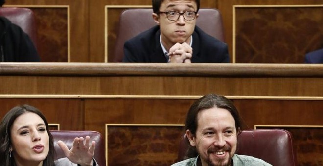 Errejón, Montero e Iglesias, en el Congreso este miércoles. EFE/Mariscal