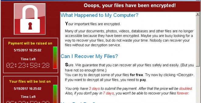 Pantallazo del virus informático Wannacry./REUTERS