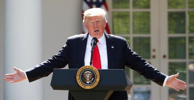 Donald Trump durante la rueda de prensa en la Casa Blanca. | REUTERS