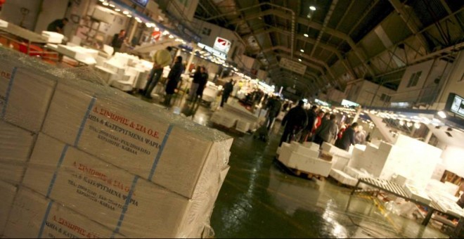 Un palé en la zona de pescadería de Mercamadrid. EFE/Archivo