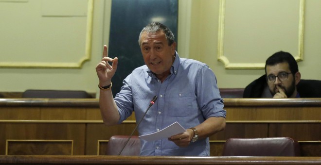 El diputado de Compromis Joan Baldoví, durante su intervención en la sesión de control al Gobierno en el Congreso de los Diputados. EFE/Kiko Huesca