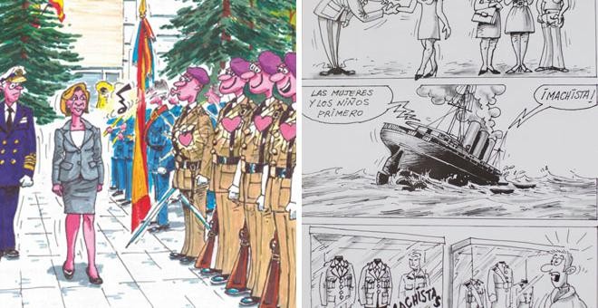 Viñetas denigrantes para la mujer de 'Militares', la revista editada por la Asociación Española de Militares (AME). PÚBLICO
