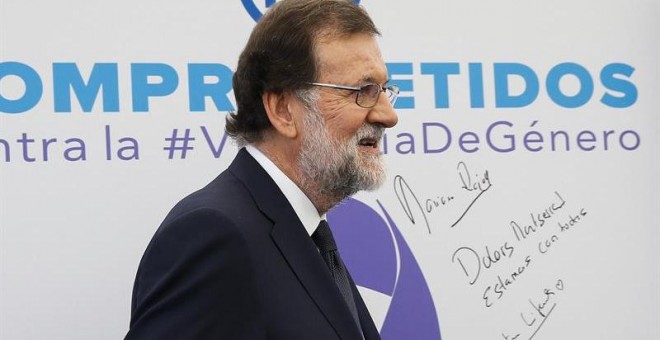 El presidente del Gobierno, Mariano Rajoy, durante un acto de apoyo al Pacto de Estado contra la Violencia de Género organizado por el PP. EFE/Paco Campos