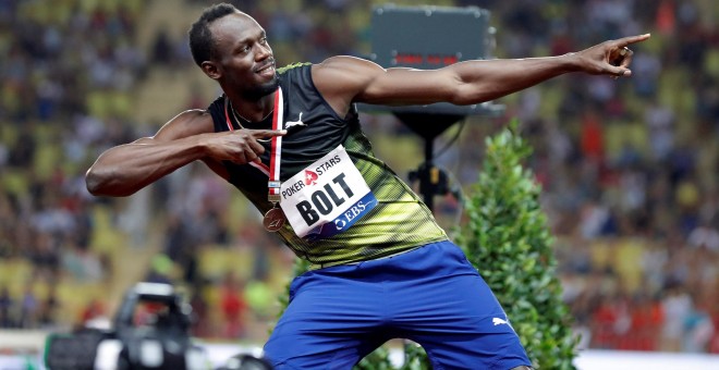 El atleta jamaicano Usain Bolt tras ganar los 100 metros en la IAAF Diamond League Herculis en Monaco /REUTERS (Eric Gaillard)