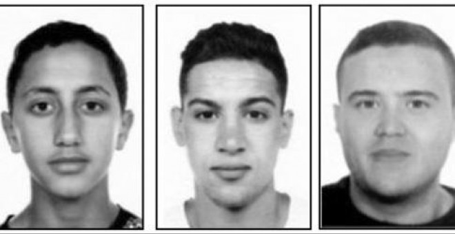 En blanco y negro, tres de los terrorista abatidos en Cambrils. En Blanco y Negro, el terrorista buscado por la Policía.