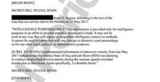 'El Periódico' publica la 'nota original' de la alerta de EEUU a la Inteligencia Antiterrorista española.