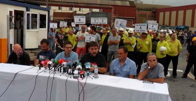 Rueda de prensa del comité de empresa del astillero La Naval de Sestao. E.P.