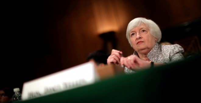 La presidenta de la Reserva federal (Fed), Janet Yellen, durante una comparecencia en el Senado estadounidense. REUTERS/Carlos Barria