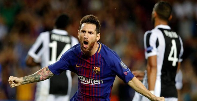 El delantero del FC Barcelona Leo Messi celebra un gol ante la Juventus. /EFE