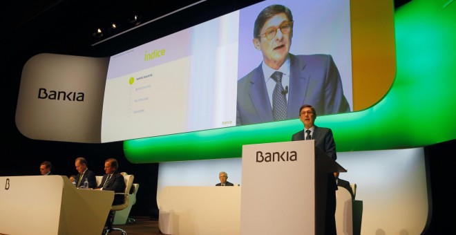 El presidente de Bankia, Jose Ignacio Goirigolzarri, durante la junta de accionista de la entidad en Valencia donde se ha aprobado la fusiñon con BMN. REUTERS/Heino Kalis