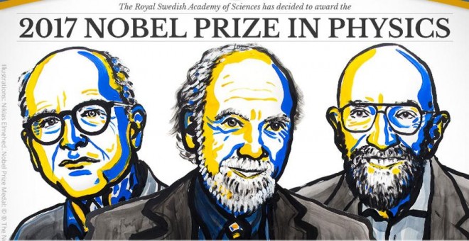 Los tres premio Nobel de Física, en una ilustración.