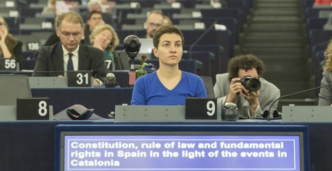 La líder de los Verdes en la Eurocámara, Ska Keller, durante el  sobre Catalunya, en el Parlamento Europeo en Estrasburgo. EFE/PATRICK SEEGER