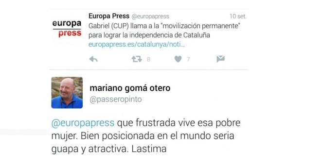 Uno de los tuits de Mariano Gomá Otero./Twitter