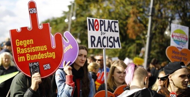 Un momento de la manifestación contra la entrada de Alternativa para Alemania en el Parlamento alemán. - REUTERS