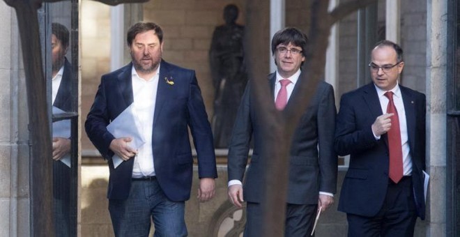 Junqueras, Puigdemont y Turull, hoy en Barcelona. EFE/Marta Pérez