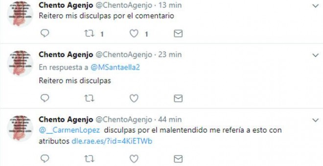 Las disculpas expresadas en Twitter por Agenjo.