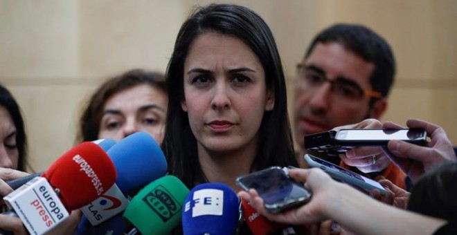 Imagen de la declaración de la portavoz del Ayuntamiento de Madrid, Rita Maestre, tras la noticia de la intervención de Hacienda en el Ayuntamiento de Madrid. /EFE