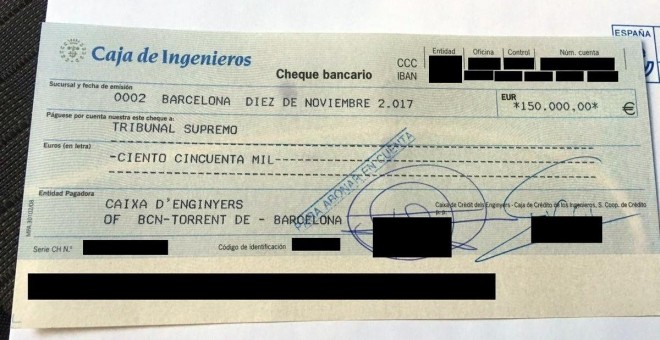 El cheque de la fianza de Forcadell. ANC