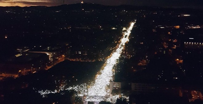 Imatge de la gran manifestació de Barcelona per exigir la llibertat dels presos polítics. Twitter @SergiCastanye