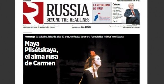 Portada del suplemento 'Russia Beyond The Headines', financiado por Moscú y publicado por 'El País' hasta 2016 desde, al menos, 2011.
