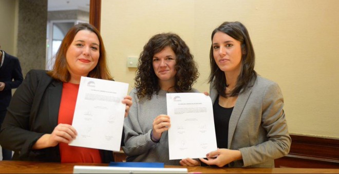 Las diputadas de Unidos Podemos Irene Montero, Ángela Rodríguez y Sofía Castañón./ UNIDOS PODEMOS.