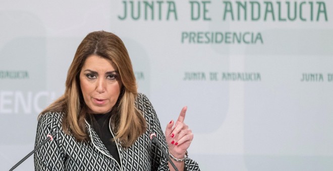 La presidenta andaluza, Susana Díaz, durante su comparecencia tras la reunión del consejo de Gobierno de la Junta de Andalucía en Sevilla. EFE/Julio Muñoz