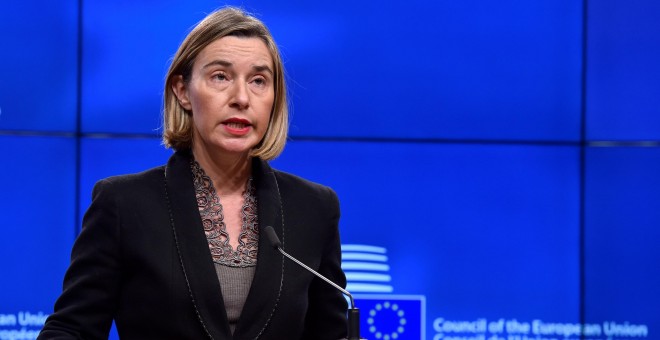 La representante de política exterior de la UE, Federica Mogherini, en una rueda de prensa en Bruselas. Reuters/Eric Vidal