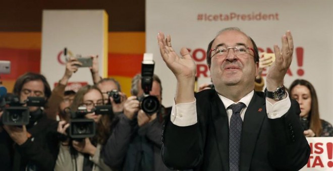 Miquel Iceta durante un mitin electoral celebrado en Tarragona. / EFE