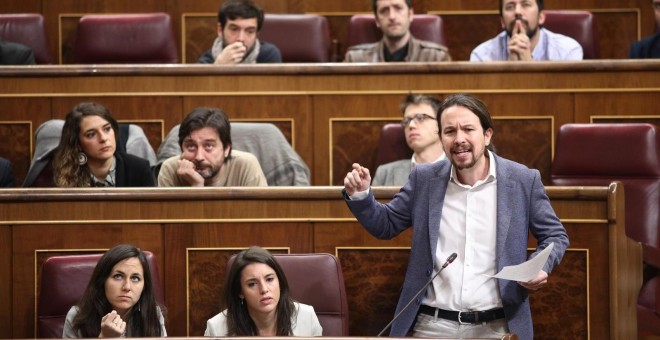 Pablo Iglesias en el Congreso de los diputados este miércoles.  EUROPA PRESS