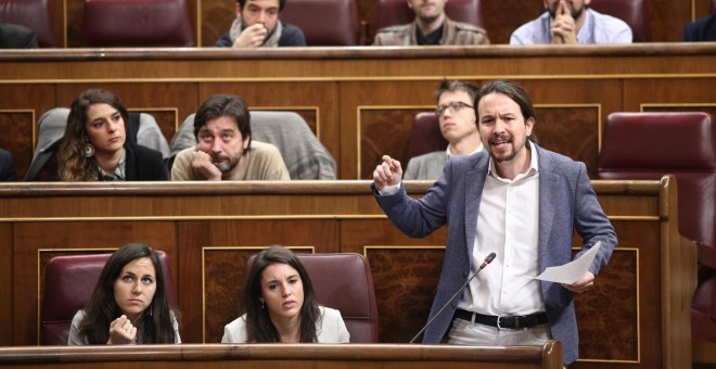 Pablo Iglesias en el Congreso de los diputados este miércoles.  EUROPA PRESS