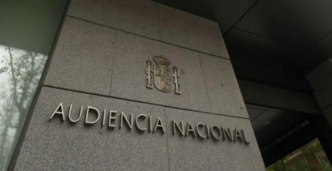 Rótulo de la Audiencia Nacional a la entrada de la sede de los tribunales en Madrid. E.P.