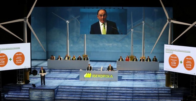 El presidente de Iberdrola, Ignacio Sánchez Galán, en la junta de accionistas de la eléctrica. EFE