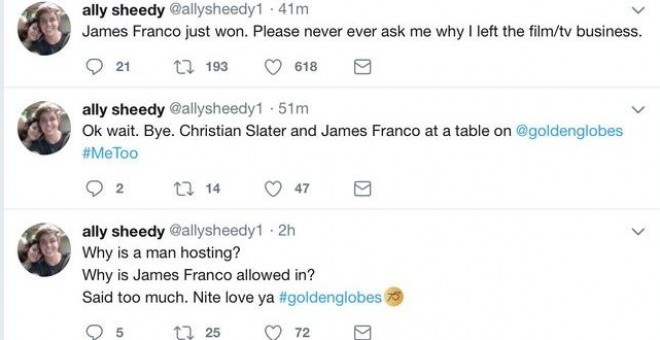 Mensajes en Twitter de la actriz Ally Sheedy sobre James Franco.