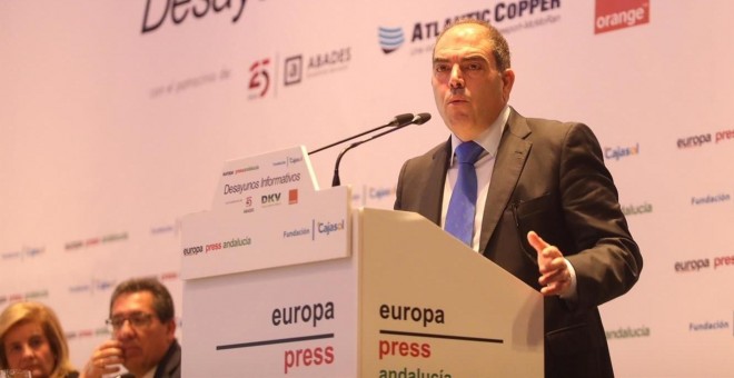 El presidente de ATA, Lorenzo Amor, durante su intervenciñon en el desayuno Europa Press. E.P.